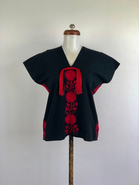 Hand embroidered Oaxaca black blouse, mexican blou