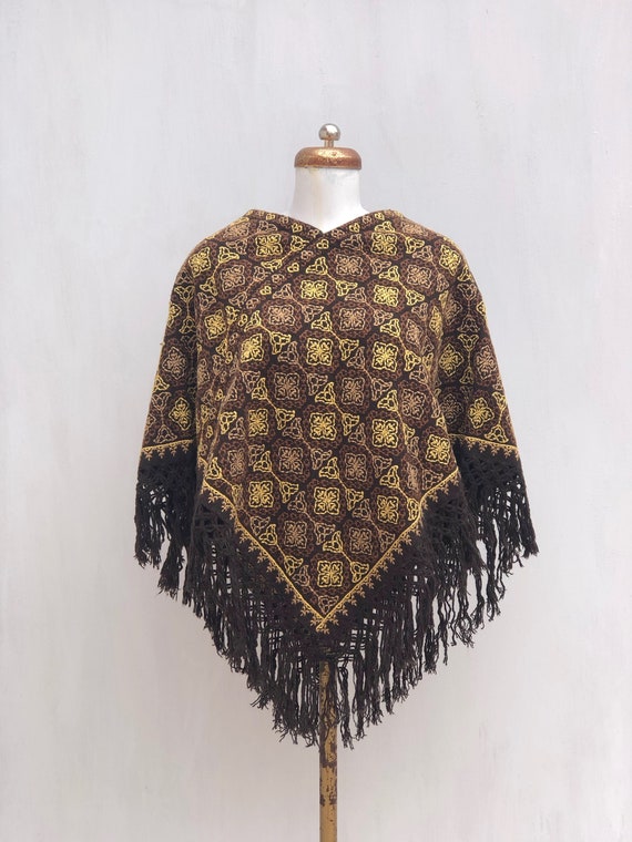 Hand Woven Mexican poncho, woven poncho with embr