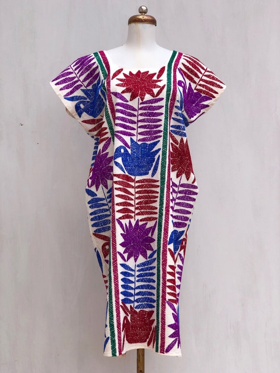 Embroidered mexican dress, Mexican dress with hand