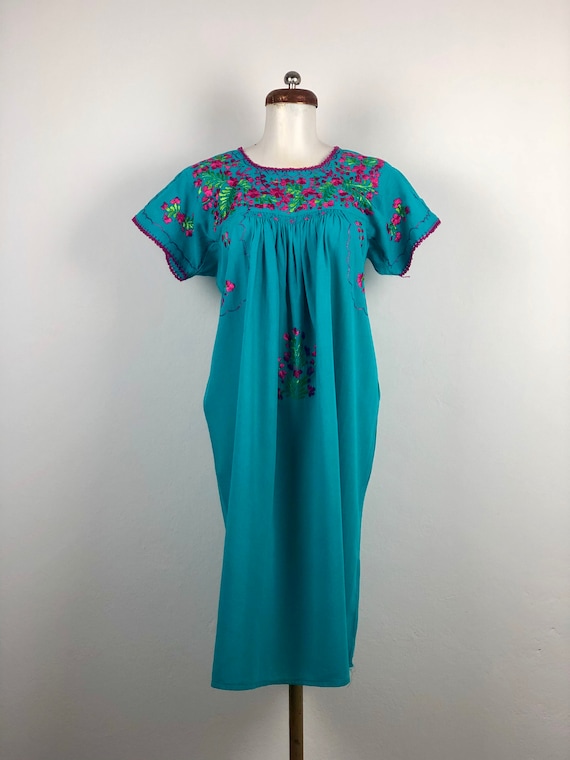 Mexican dress with hand embroidered flowers, mexic