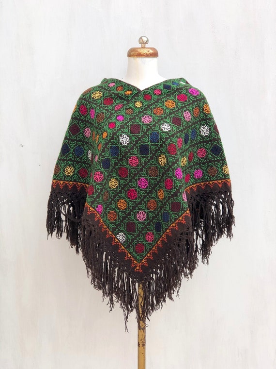 Hand Woven Mexican Poncho with embroidered cross