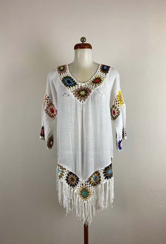 boho blouse, beach blouse, granny square coverup,