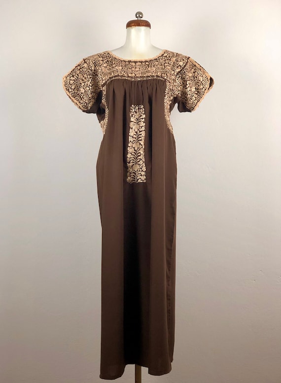 Mexican dress with hand embroidered flowers, mexic