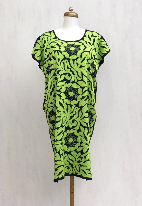 Mexican embroidered dress, Mexican black dress wit