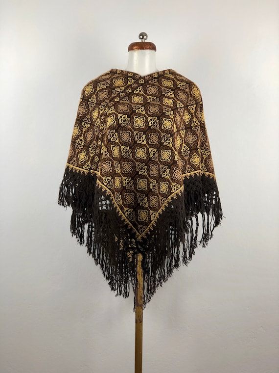 Hand Woven Mexican poncho, woven poncho with embr