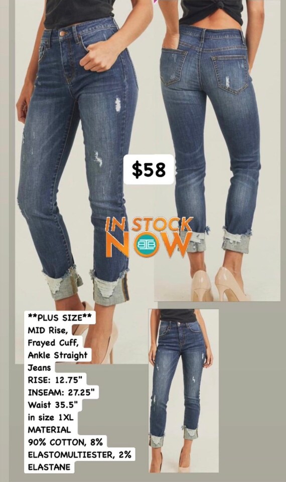 Frayed Ankle Straight Leg Jeans plus Size Etsy Canada