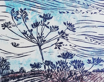 Changing Winds - Linocut Print, Hand Carved and Printed by Cotswold Printmaker Jo Biggadike. Limited Edition.