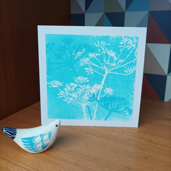 Lino Cut Cards, 2 Card Pack - available in 3 Colours  - Blue, Yellow or Pink.