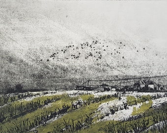 Coming Storm, Collagraph Print, Hand Printed Landscape by Cotswold Printmaker Jo Biggadike. Limited Edition.