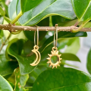 Moon and Sun Earrings | Hoop Earrings | 14K Gold-Filled, Sun and Moon, Western jewelry, Boho, Sun and Moon