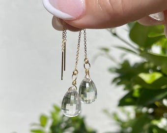 Quartz Threader Earrings | Minimalist Earrings, Dangle Earrings, Raw Crystal Earrings