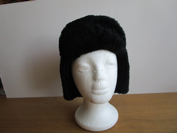 Shearling Fur Hat Black Warm Winter Hat 1990s Swe… - image 3