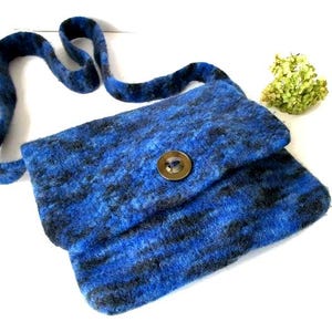 Vintage Felted Cross Body Bag Knitted Shoulder Bag Blue Wool Bag Handmade Womens Bag Messenger Bag Christmas Gift for Her