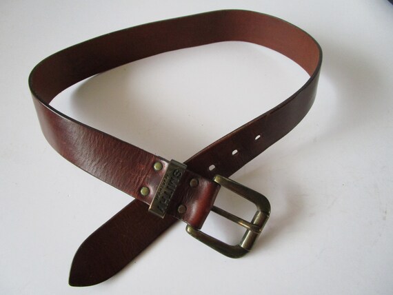 90s Vintage Thick Leather Belt Belts For Men Brow… - image 5