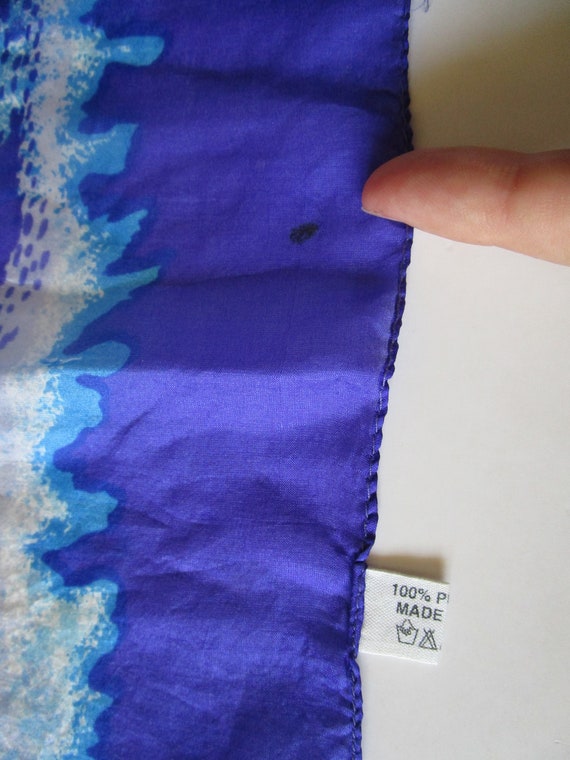 Gorgeous Blue White Vintage Silk Scarf Long Silk … - image 9