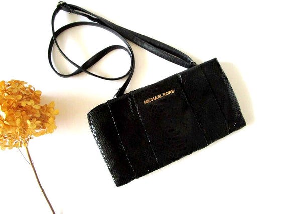 Michael Kors Purse Jet Set Black Python Embossed Calf