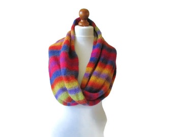 Rainbow Soft Wool Circle Scarf Snood Winter Scarf Chunky Tube Scarf Cozy Cowl Scarf Woman Snood Neck Warmer 00s Vintage Girlfriend Gift