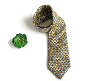 Vintage Silk Necktie . Blue Yellow Tie . 100% Silk Tie . Tie Rack . Made in Italy . Men's Accessories . Boyfriend Gift . Gift For Him .