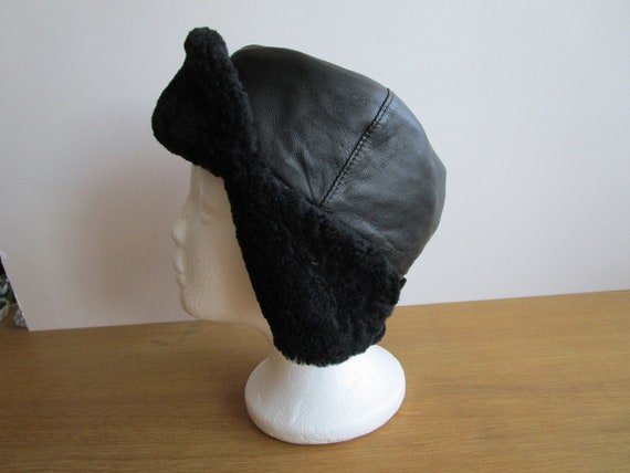 Shearling Fur Hat Black Warm Winter Hat 1990s Swe… - image 4