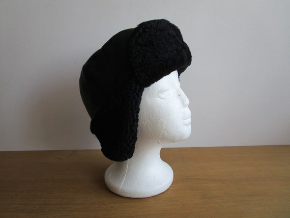 Shearling Fur Hat Black Warm Winter Hat 1990s Swe… - image 2