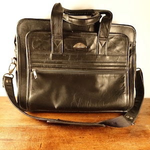 Maletín Samsonite vintage de piel negra de los años 90: Bolso bandolera para portátil