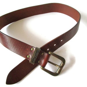 90s Vintage Thick Leather Belt Belts For Men Brown Genuine Leather Belt Metal Buckle Leather Jeans Belt Belts for Him Waist 74 cm / 29 inch