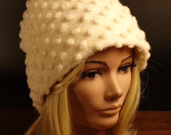 Vintage Angora Rabbit Lambswool Knit Beret Soft Cream Wool Hat Made in Japan Japan Angora Rabbit Womens Beret Warm Soft Knitted Beret  main image 3