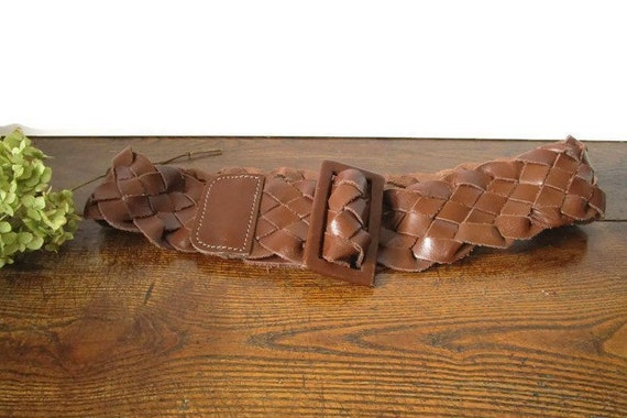 Vintage Brown Leather Belt Size S Woven Tooled Stamped Western Southwest Boho Vintage Leather Belt, Tooled Western, Southwest,boho - Etsy main image 4