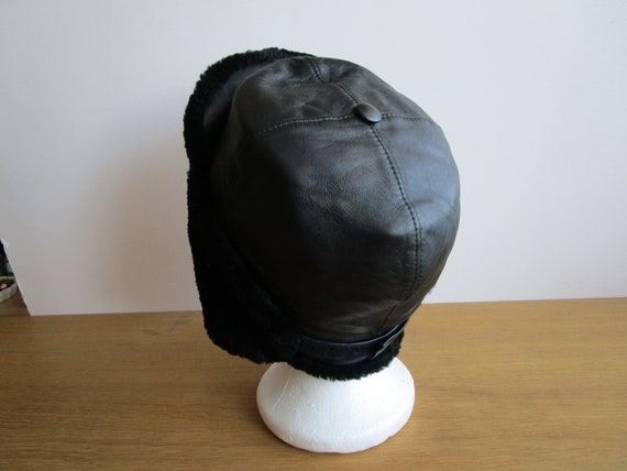 Shearling Fur Hat Black Warm Winter Hat 1990s Swe… - image 5