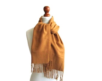 German Vintage Camel Brown Scarf with Fringe Unisex Fall Winter Accessories Warm Scarf Vintage fringed scarf Girlfriend Gift Boyfriend Gift