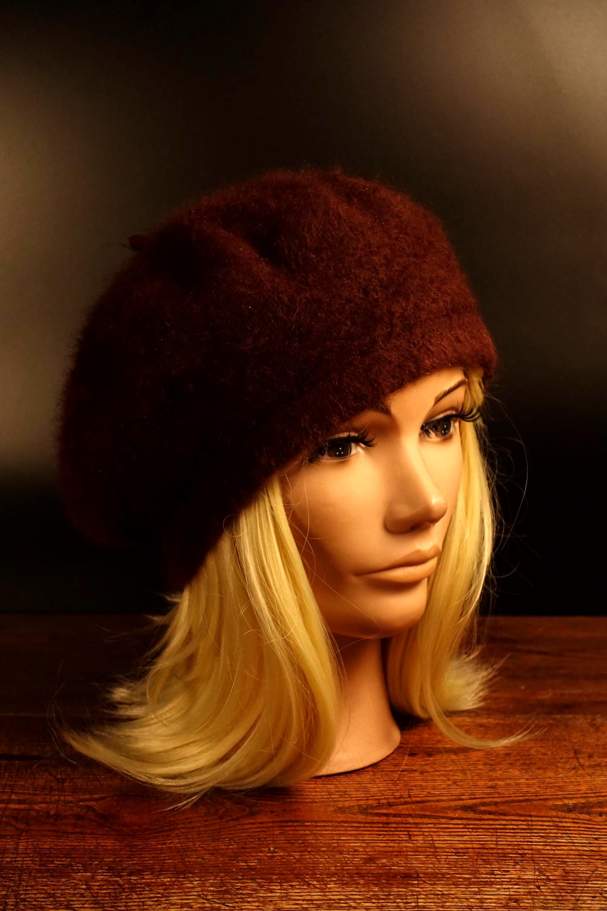 Vintage Angora Rabbit Lambswool Knit Beret Soft Cream Wool Hat Made in Japan Vintage Angora Rabbit Hair Beret - Soft Brown Wool Blend - Etsy main image 3