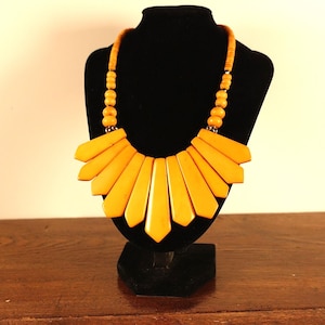 70s Vintage Chunky Necklace Yellow Boho Bohemian Necklace Jewelry Colored Bone Ethnic Necklace Geometric Necklace