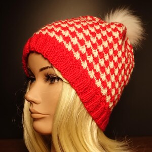 Winter Bommel Mütze Strick Bommel Mütze 90er Jahre Vintage Unisex Herren Beanie Mütze Damen Beanie Rot Weiß Beanie Skimütze