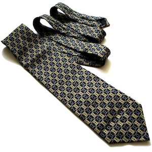 90s Vintage Silk Necktie Geometric Pattern Tie Blue Gold Tan Tie Handmade tie Mens Accessories Boyfriend Gift Valentines gift For Him
