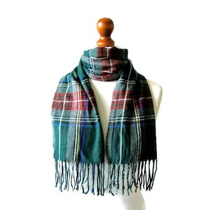 Men&#39;s or Women&#39;s Scarf Vintage Checked Green Red Grey Plaid Lightweight Shawl Fringed Tartan Neck Warmer for Spring Fall