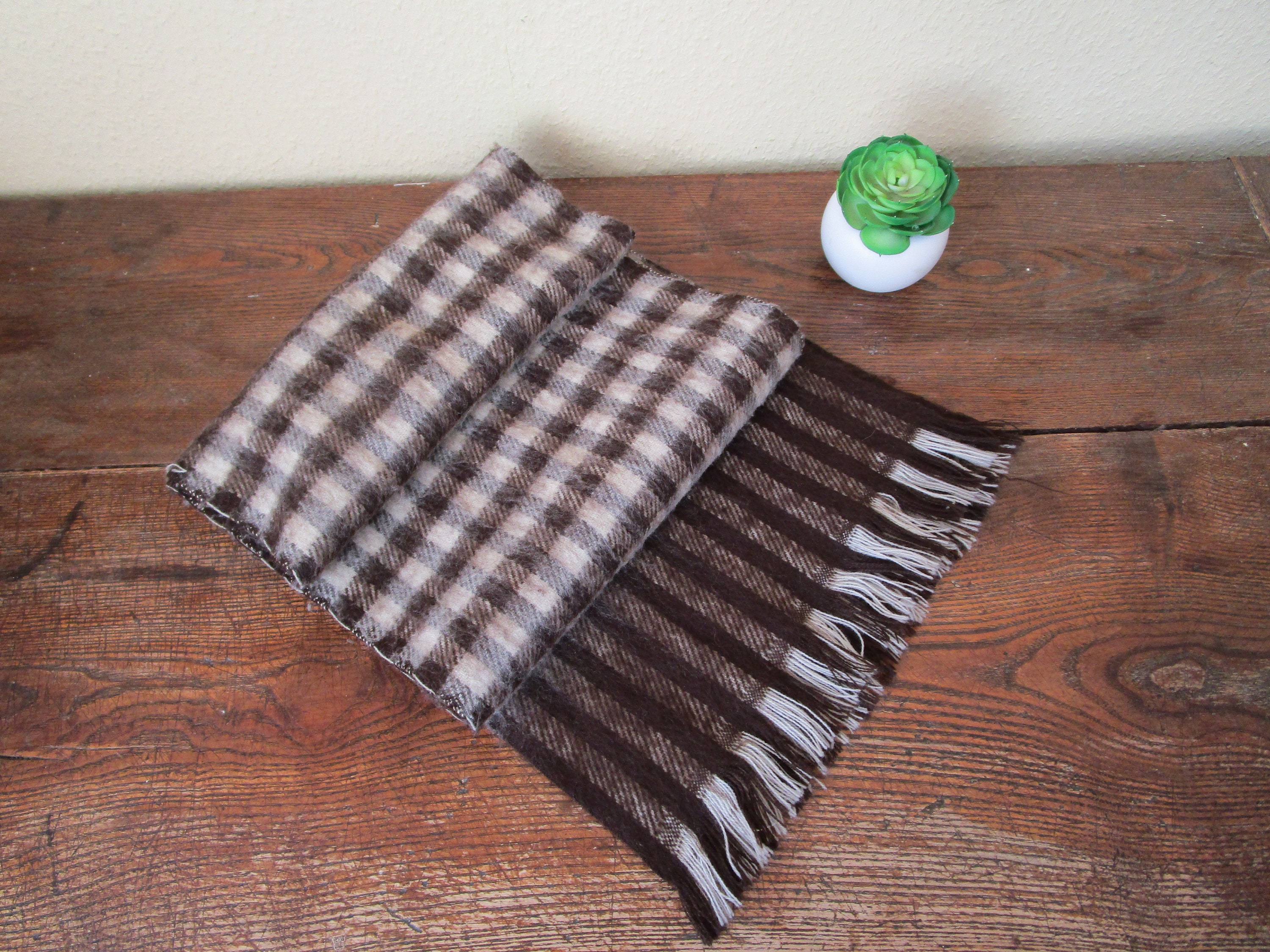 Classic Brown Blue Plaid Style Winter Scarf Perfect Valentine's Day Gift  For Men
