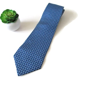 MARJA KURKI Finnish Designer 90s Vintage Blue Pure !00% Silk Necktie Patterned Tie Men&#39;s Accessories Vintage Clothing Boyfriend Gift