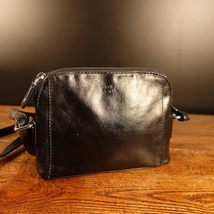 90s Vintage Small Black Leather Shoulder Bag Cross body Bag Elegant Sleek Black Bag Minimal black Purse Women&#39;s Purse Gift for Her