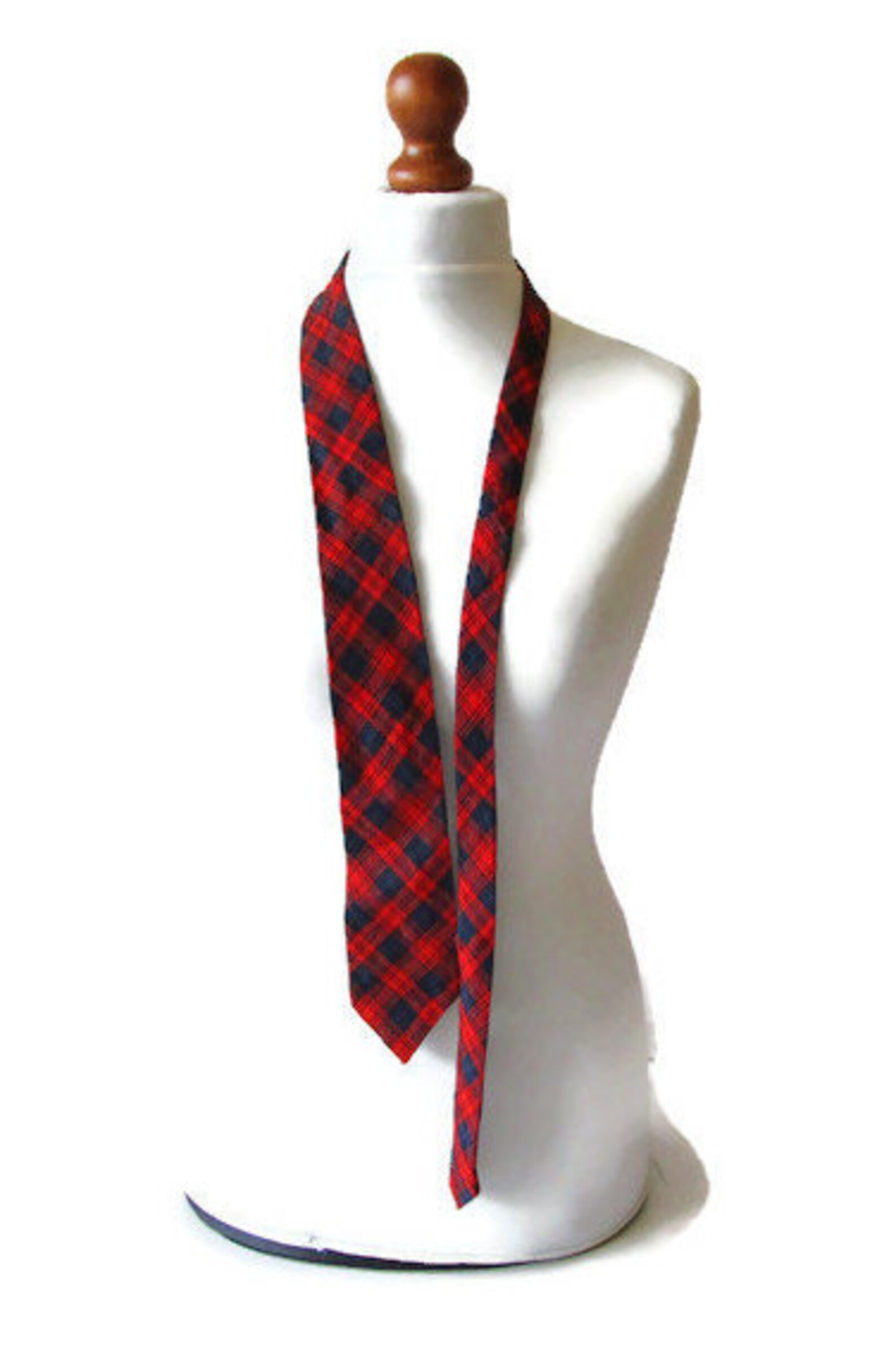 Vintage Wool Necktie . Tartan Necktie . Red Blue Checkered Tie Etsy UK