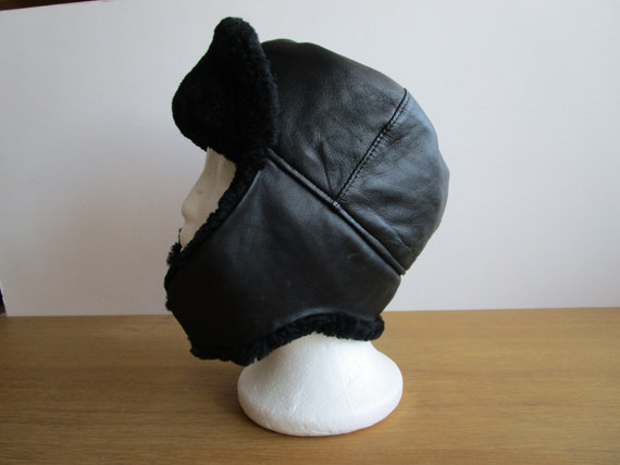 Shearling Fur Hat Black Warm Winter Hat 1990s Swe… - image 8