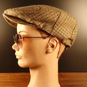 Vintage Mens Wool Newsboy Hat Checkered Tweed Wool Cap Hunting Hat olive green brown beige Paper Boy Cap Men&#39;s Flat Driving Hat Gift for Him