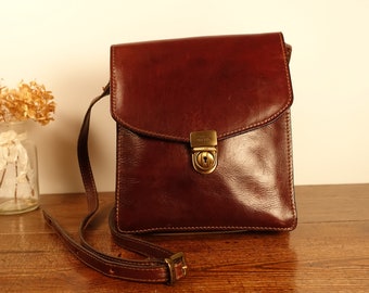 90s Vintage Original THE TREND Brown Real Leather Bag Crossbody Bag Women's or Men's Shoulder Bag Thick Leather Purse made in ITALY