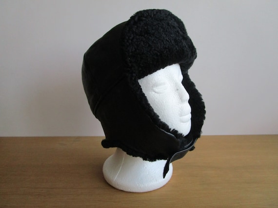 Shearling Fur Hat Black Warm Winter Hat 1990s Swe… - image 6