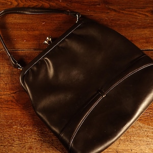 Vintage 60s Brown Top Handle Bag Faux Leather Purse Retro Lady Bag from Europe Scandinavia Sweden Finland