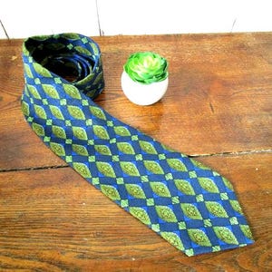 Vintage PORTIA Tie, Blue Green Necktie, Geometric Tie,Swedish Tie. Made in Sweden. Gift For Him, Christmas Gift, Boyfriend gift