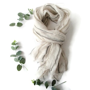Large Natural Linen Scarf Vintage Light Linen Shawl Wrap Linen Scarf Men or Women Spring Summer Accessories Girlfriend Gift Gift for Wife