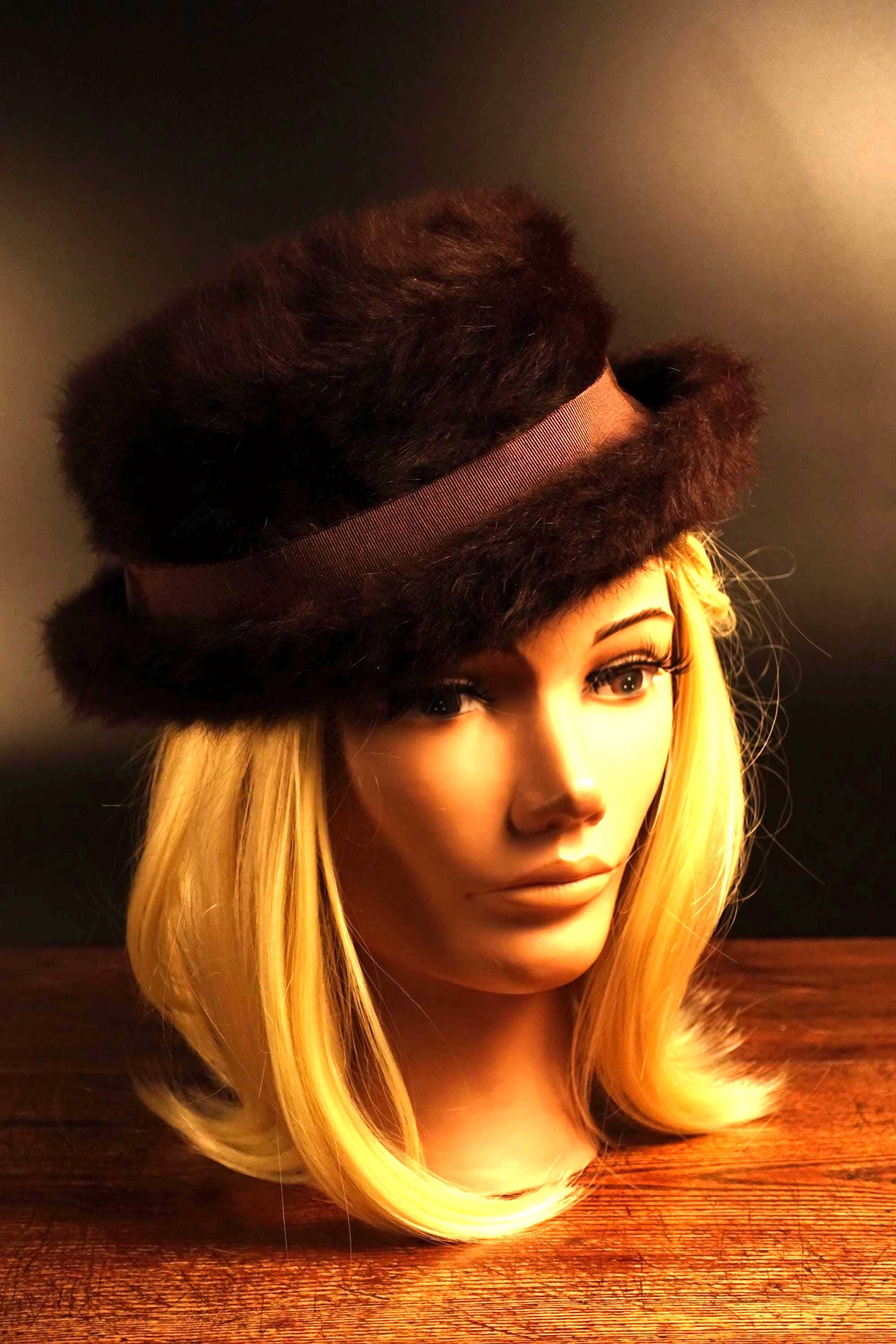 Vintage cloche angora & wool mod 1960\'s bucket hat 60s Mod Bucket Hat | Dig That Faux Snakeskin Bow main image 3