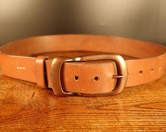 Ceinture en cuir marron vintage des années 90 : boucle en métal, taille 31"