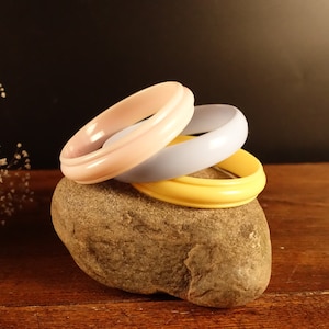 Set of 3 Bangle Bracelets Vintage Chunky Bracelets Blue Yellow Pink Plastic Bangles 1980s Jewelry 80s Bangles Gift Idea For Her