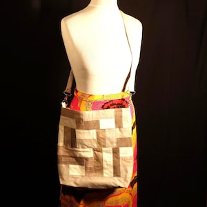 Hand made Recycled Denim Patchwork Bag Beige White Cross body Bag Jeans Shoulder Bag Eco Friendly Product Unisex